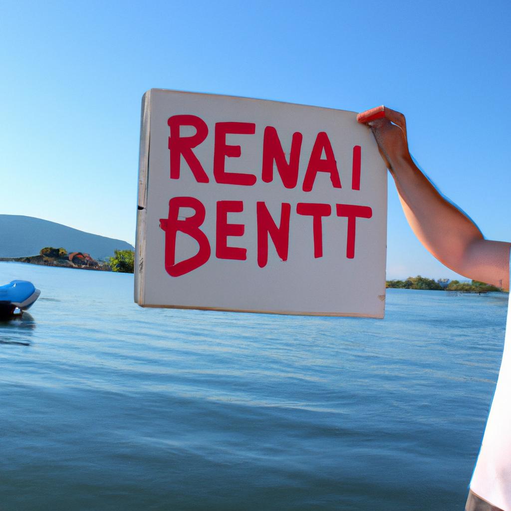 Person holding boat rental sign